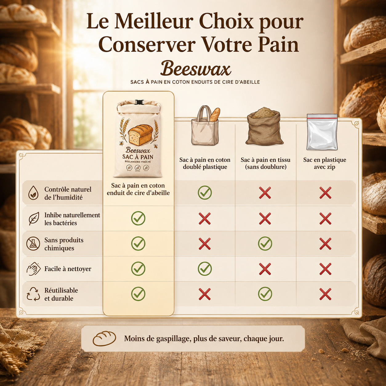 Nolarop Beeswax — Le sac en cire d'abeille qui arrête le gâchis de pain Klaropro